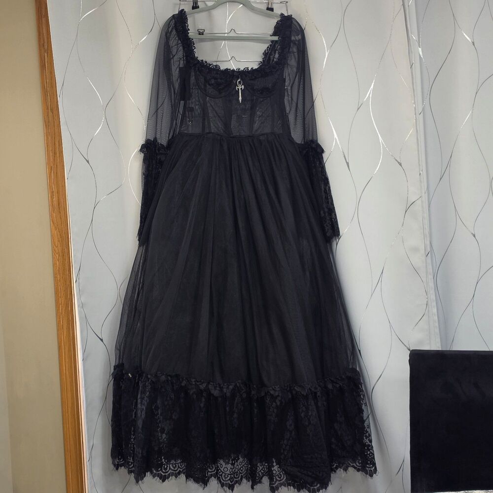 Dolls Kill Widow Dance With Death Gothic Corset Maxi Dress Gown